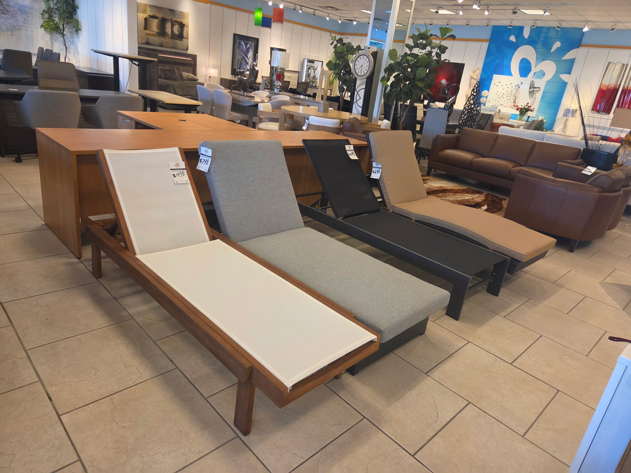 Outdoor chaise lounges with coordinating patio furniture